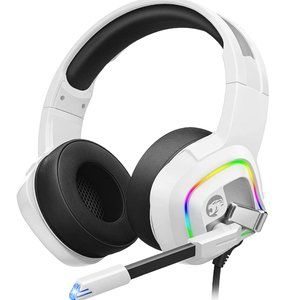 Rainbow Lights White Noise Cancelling Gaming Headset Headphones PC PS4 PS5 Xbox